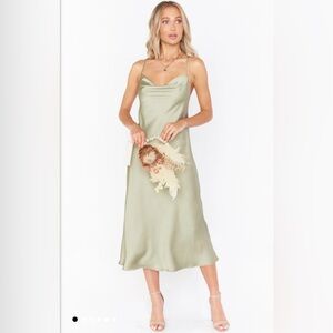 Show me your Mumu Verona Cowl Dress - Moss Green Luxe Satin